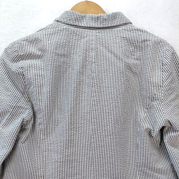 Gap Blazer Women Size 8 Gray White Seersucker Pin Stripe Nautical Preppy Classic - Picture 8 of 13
